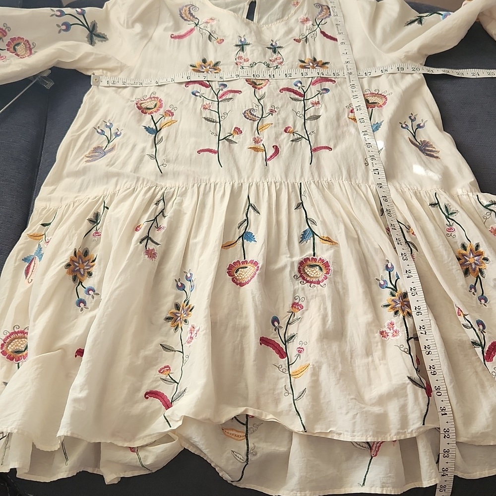 ZARA Mulberry Silk Embroidered Floral High-low Long Sleeve Mini Dress Size L - Picture 10 of 11